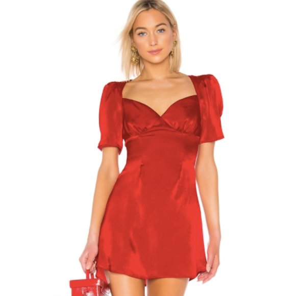 LPA Red Satin Rosalie Mini Dress - Picture 1 of 3